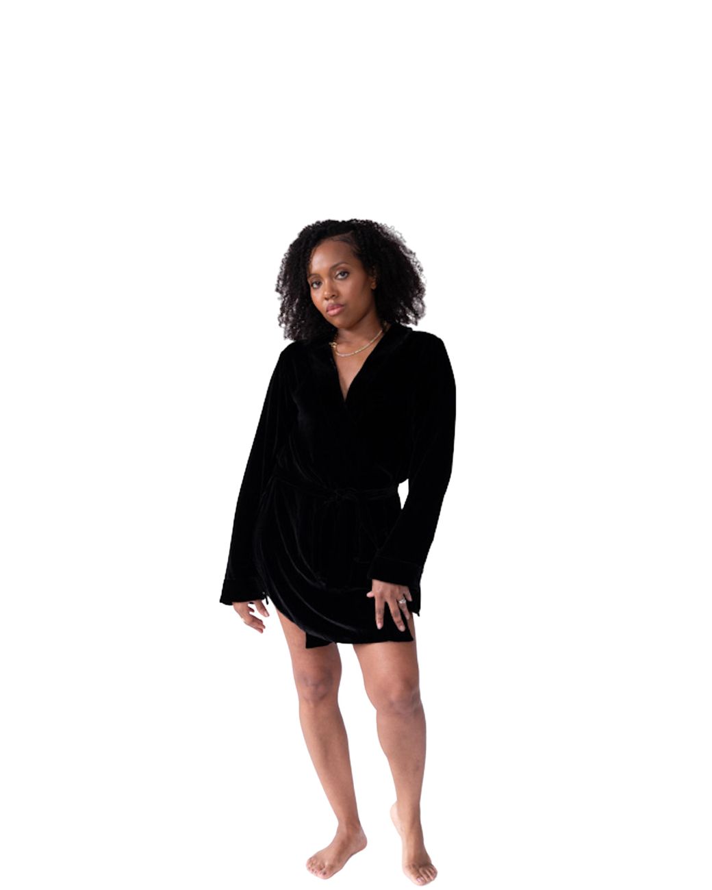 Je Mérite (I Deserve) Black Silk Velvet Short Robe