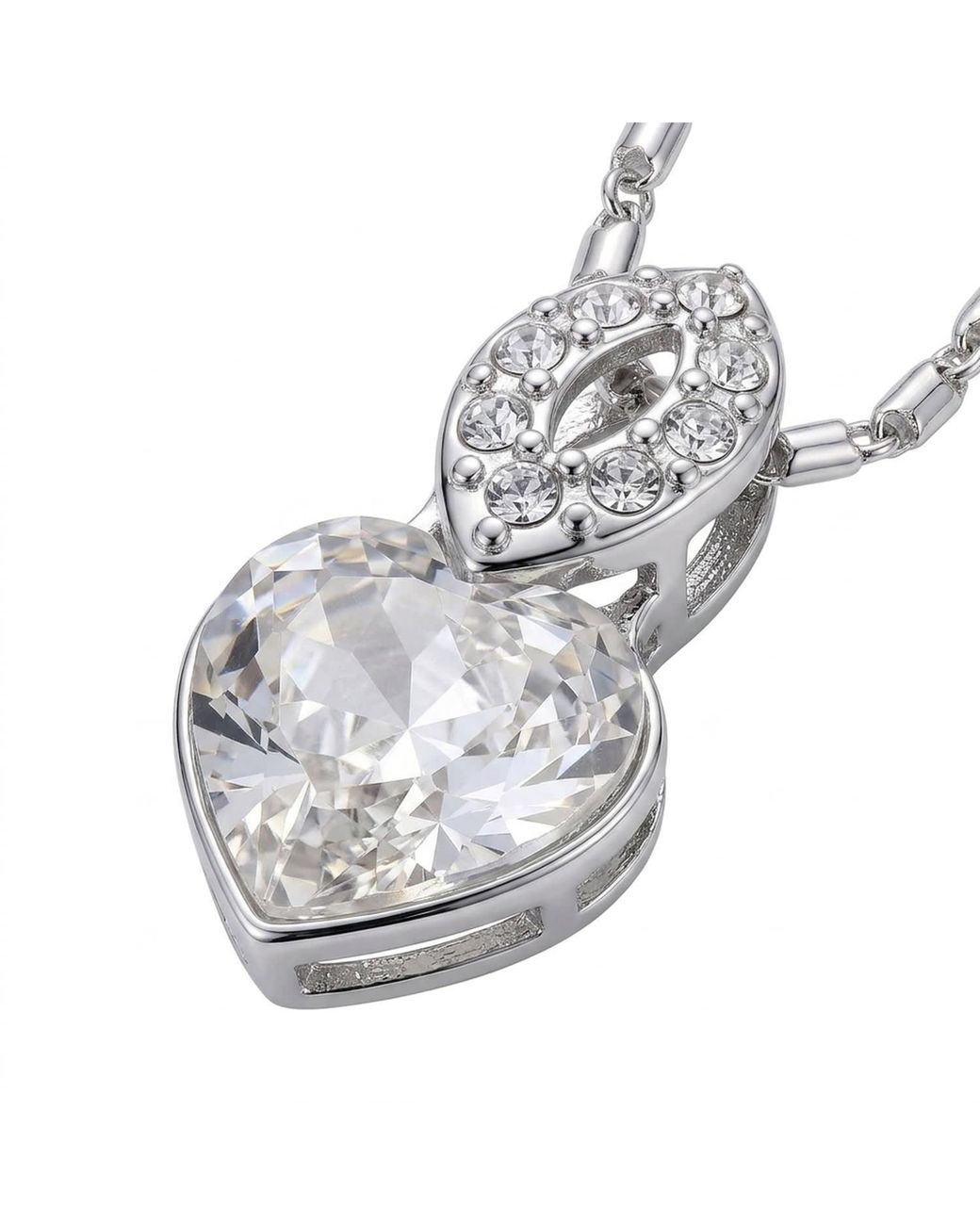 Modenaire Metallic Tone Crystal Heart Pendant Necklace