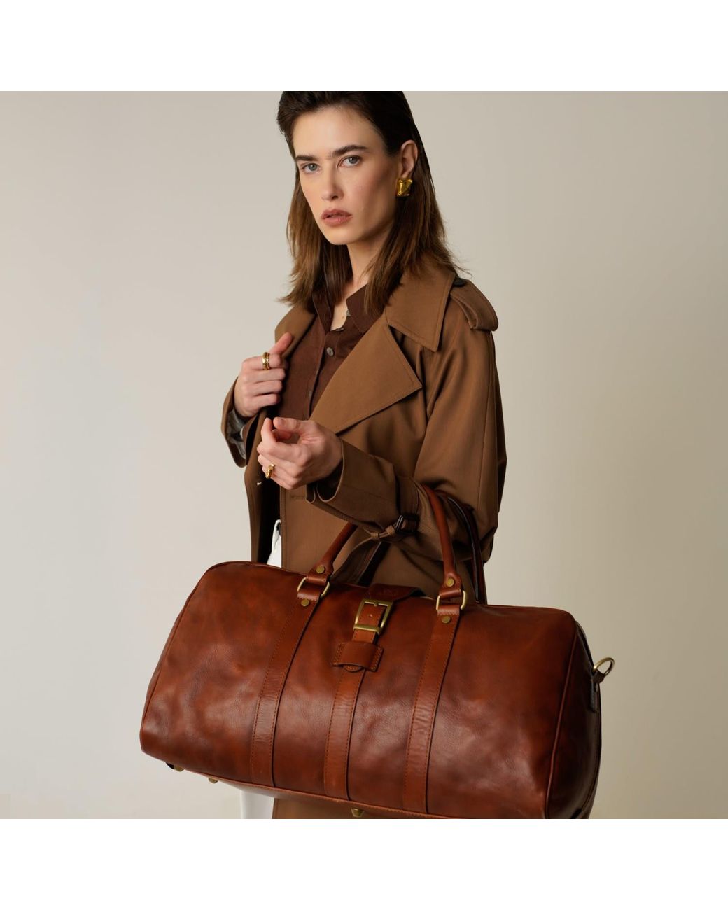 Time Resistance Brown Cognac Matte Leather Travel Bag