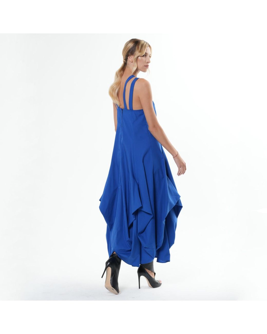 Metamorph Blue Asymmetric Long Cotton Dress