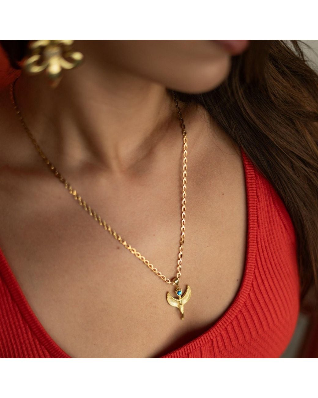 Ebru Jewelry Metallic Isis Goddess Opal Pendant Necklace