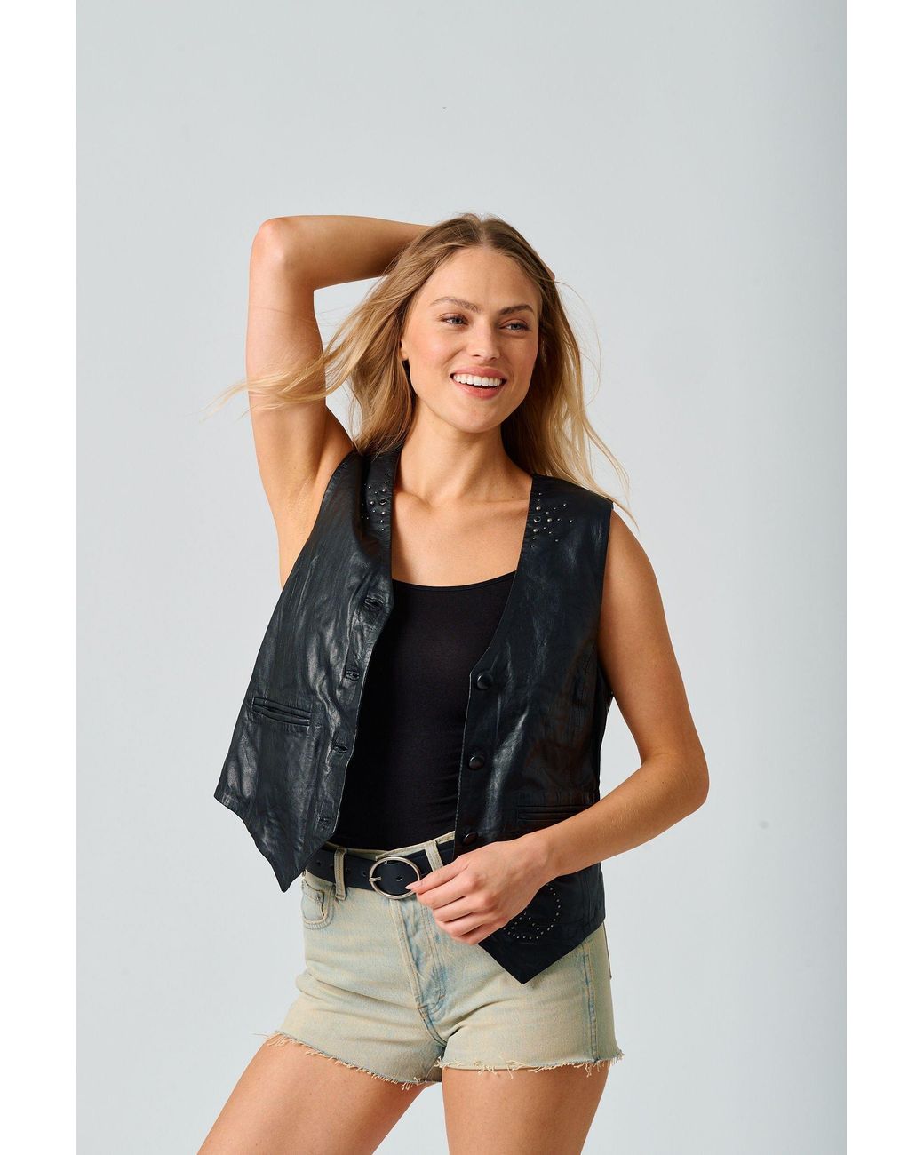 Mauritius Black Love & Peace Studded Leather Vest Harmony