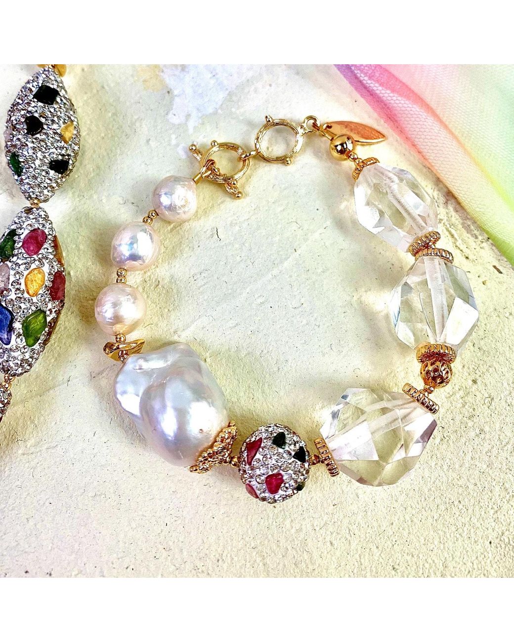 Farra Metallic Quartz With Baroque Pearls Bracelet