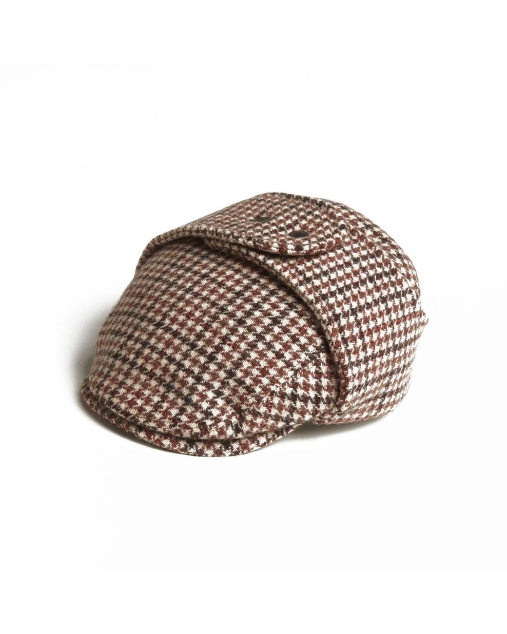Dasmarca Hats Brown Logan Tweed Wool Checks Italian Cap With Earflaps Trapper for men