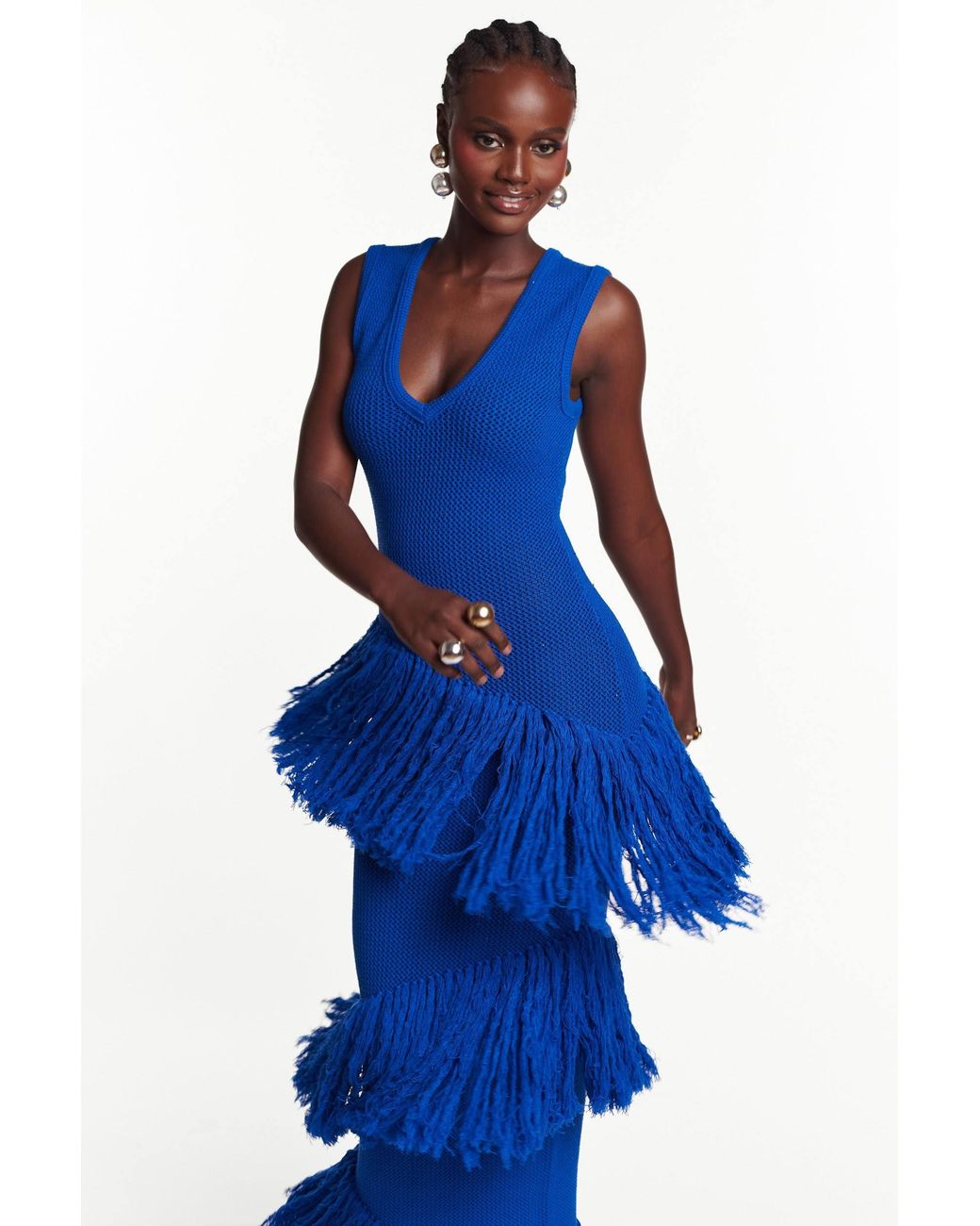 Ofuure Blue Uyai Fringe Maxi Dress