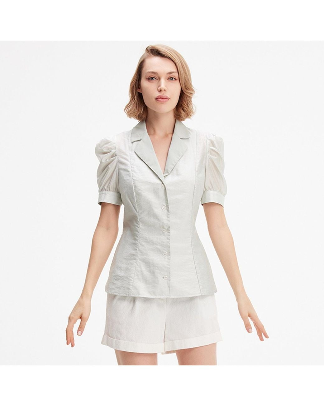 Smart and Joy Gray Chemisier Organza À Manches Courtes