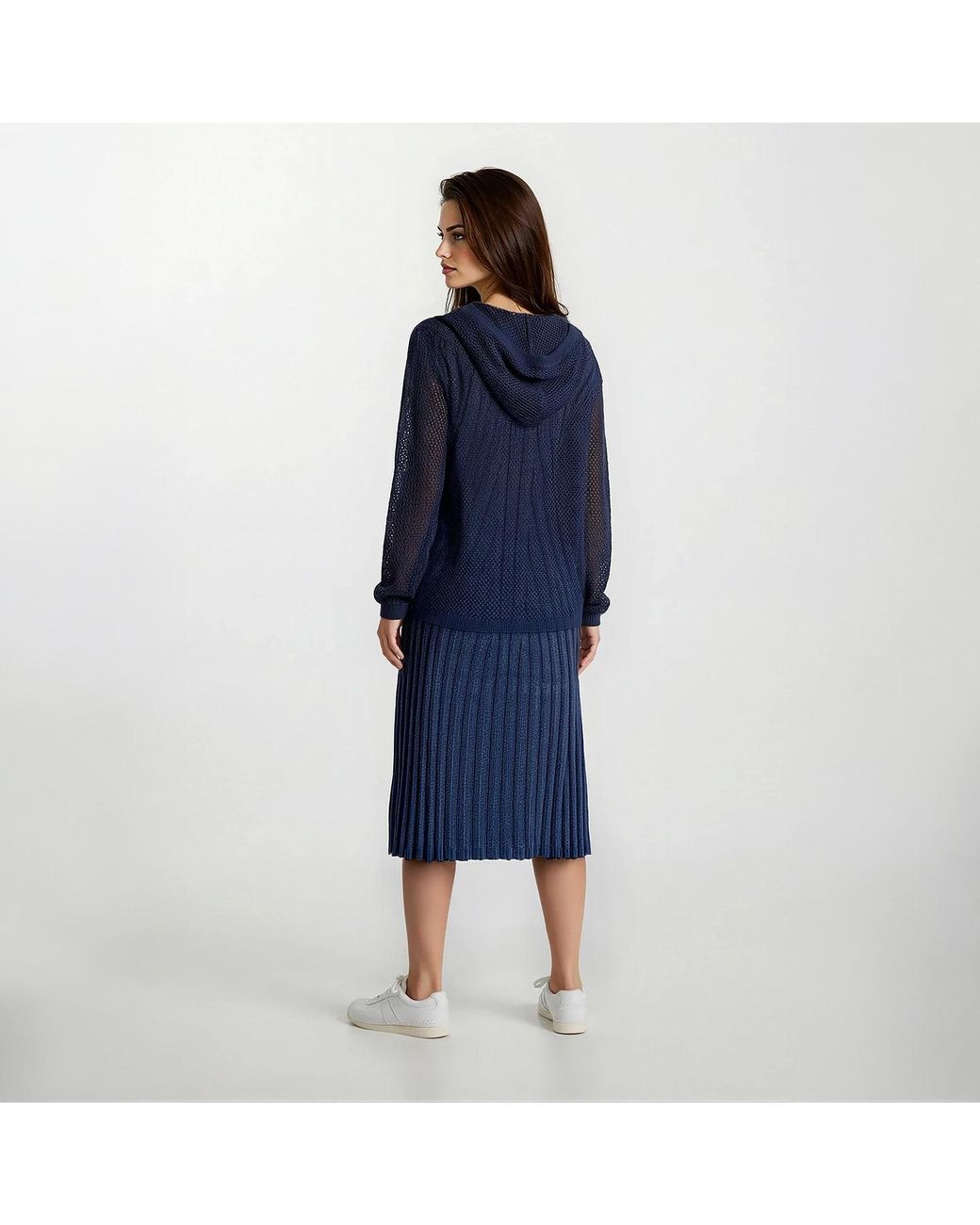 Haris Cotton Blue Open-Knit Cardigan With Hood Denim