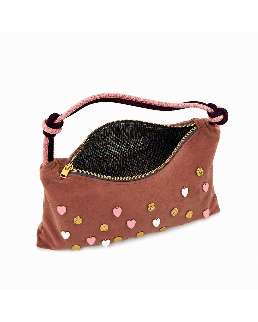 Hilo De Mar Brown Velvet Bag With Charms