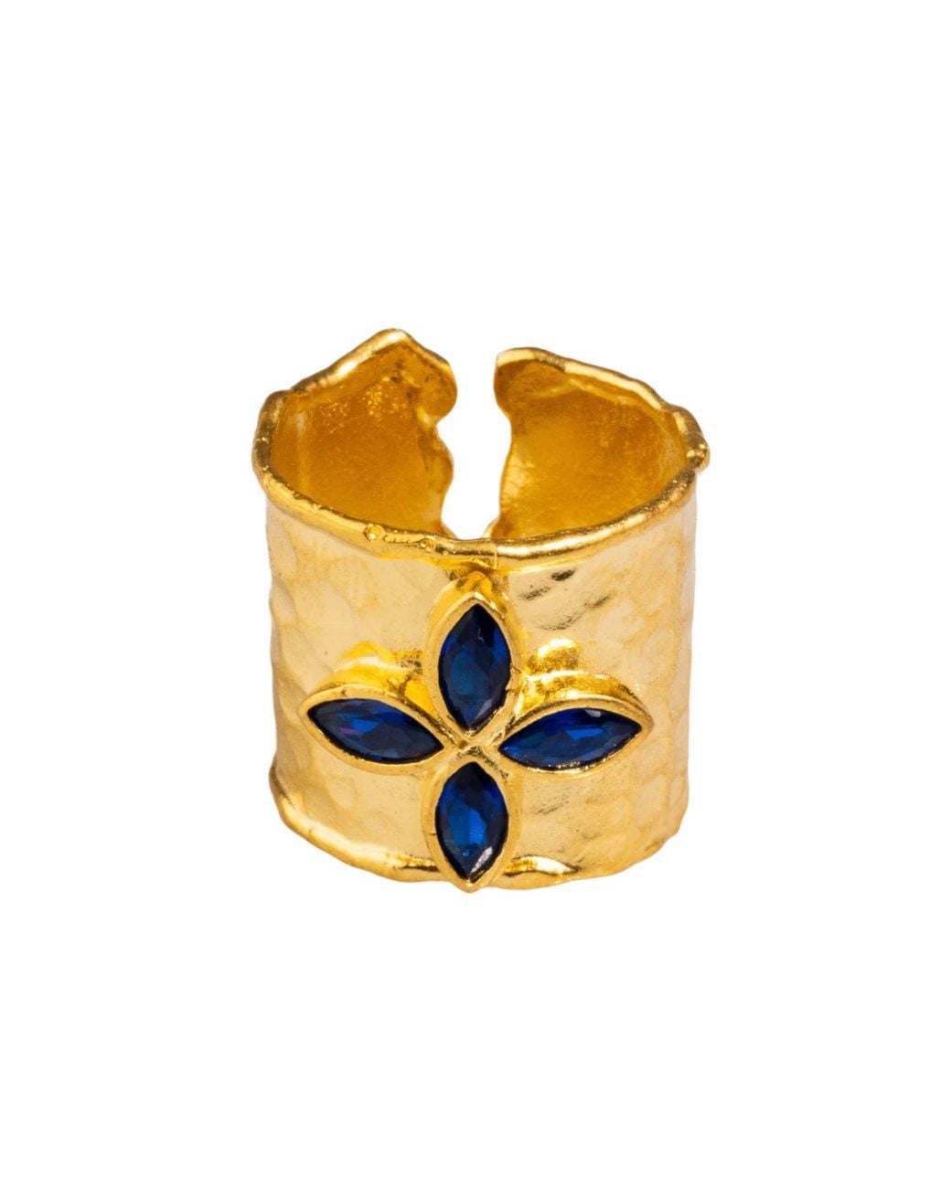 Ebru Jewelry Metallic Floral Sapphire Stone Band Design Statement Ring