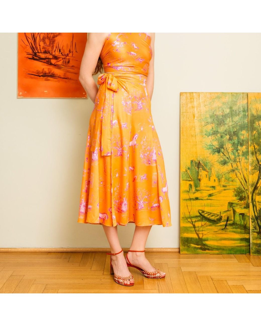 L’orangerie D’isabella Orange Lillies Skirt Toile De Jouy