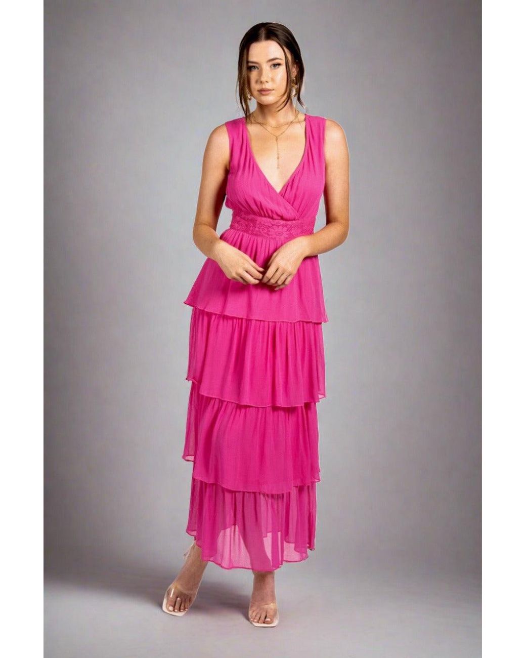 Why Mary Pink Hot Layered Maxi Dress