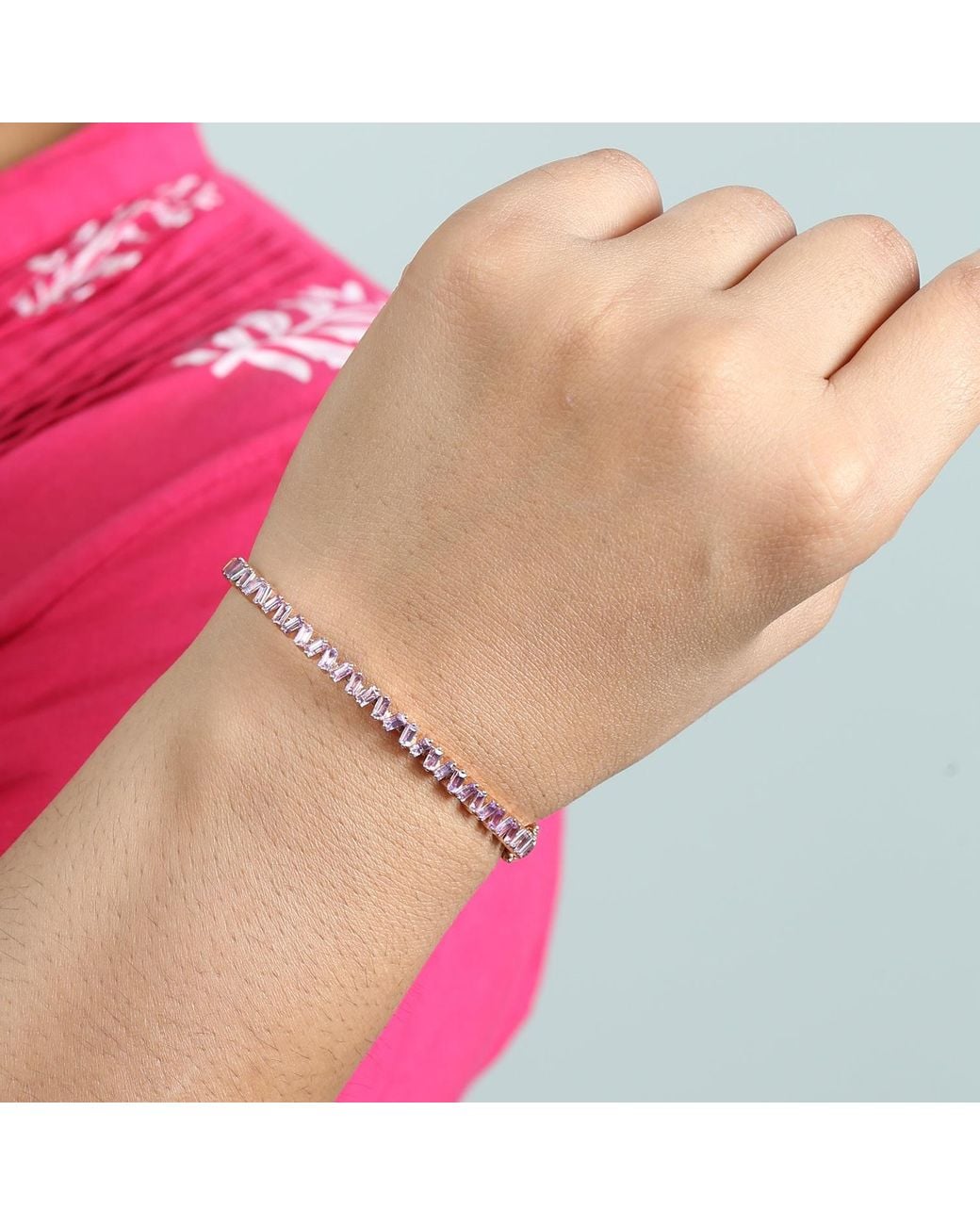 Artisan Pink Baguette Cut Sapphire Gemstone Bangle
