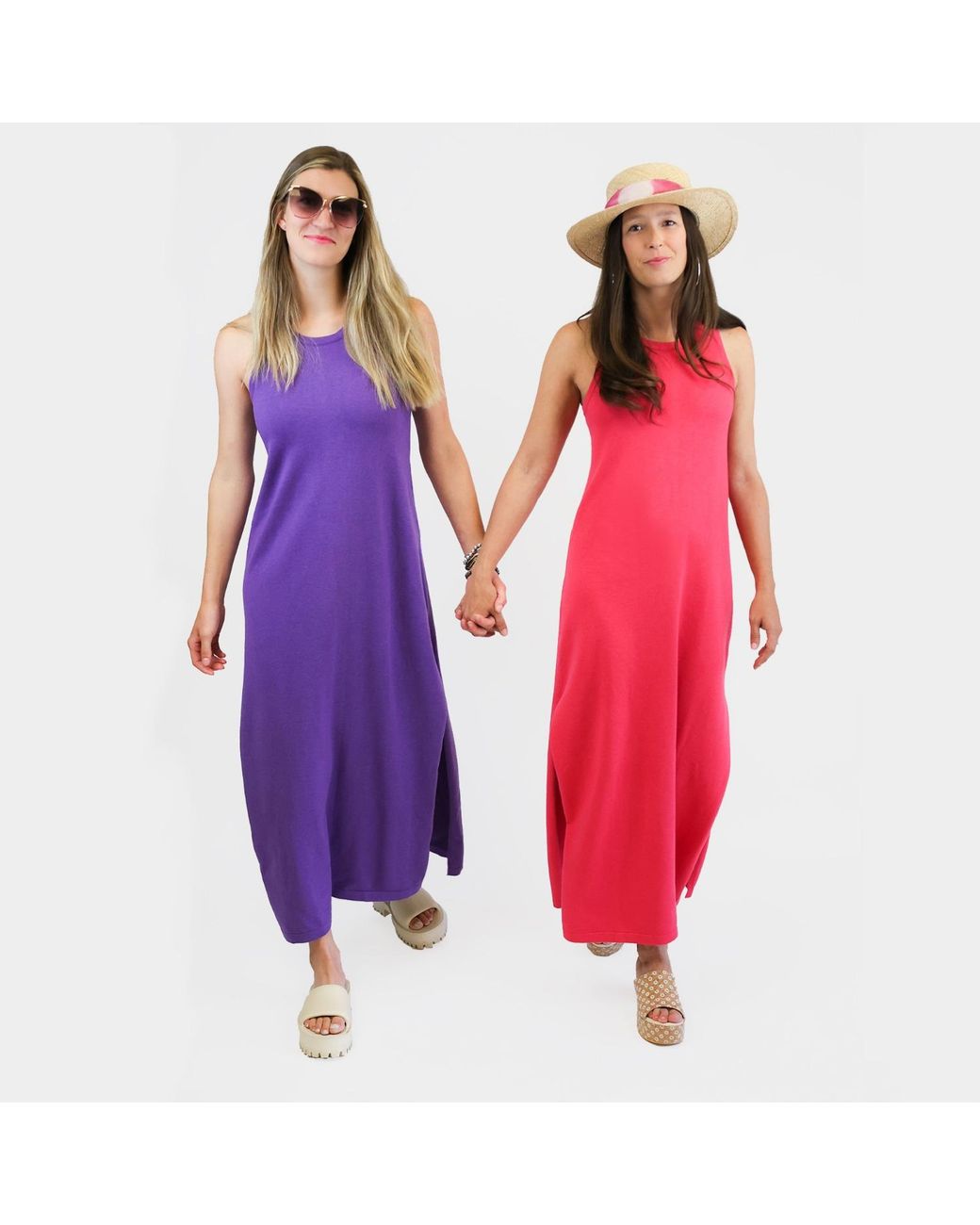 Zenzee Pink Cotton Cashmere Maxi Dress With Side Slits