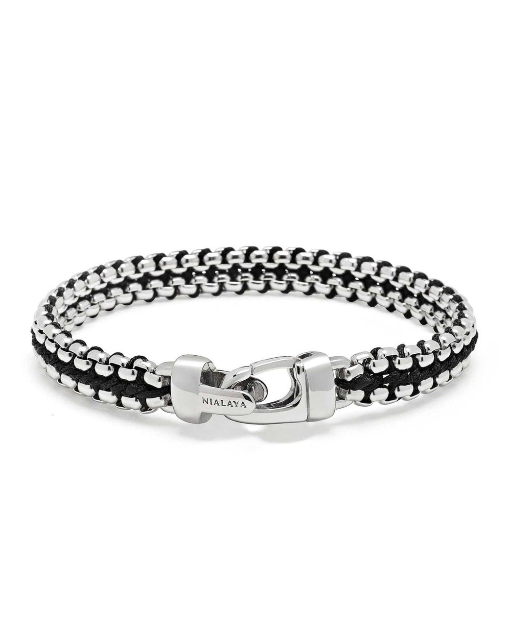 Nialaya Metallic Woven Box Chain Bracelet for men