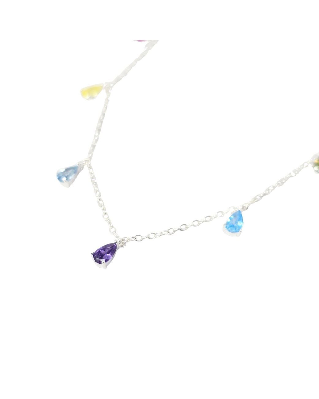 Sophelia Blue Vibrant Multi Colour Gemstone Teardrop Necklace