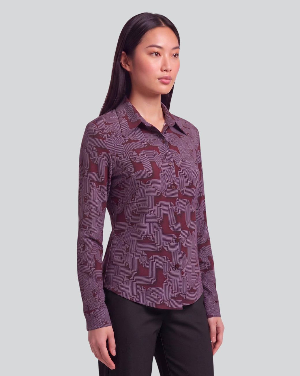 Lords of Harlech Purple Scarlet Blons Geo Port Merino Jersey Long-Sleeve Shirt