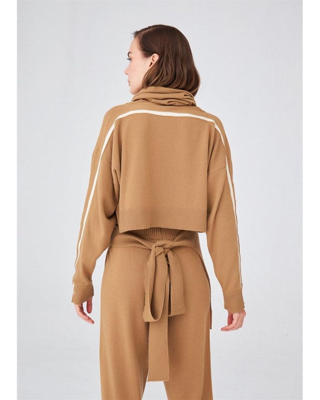 Peraluna Natural Cashmere Blend Mock Neck Belted Knitwear Long Pullover