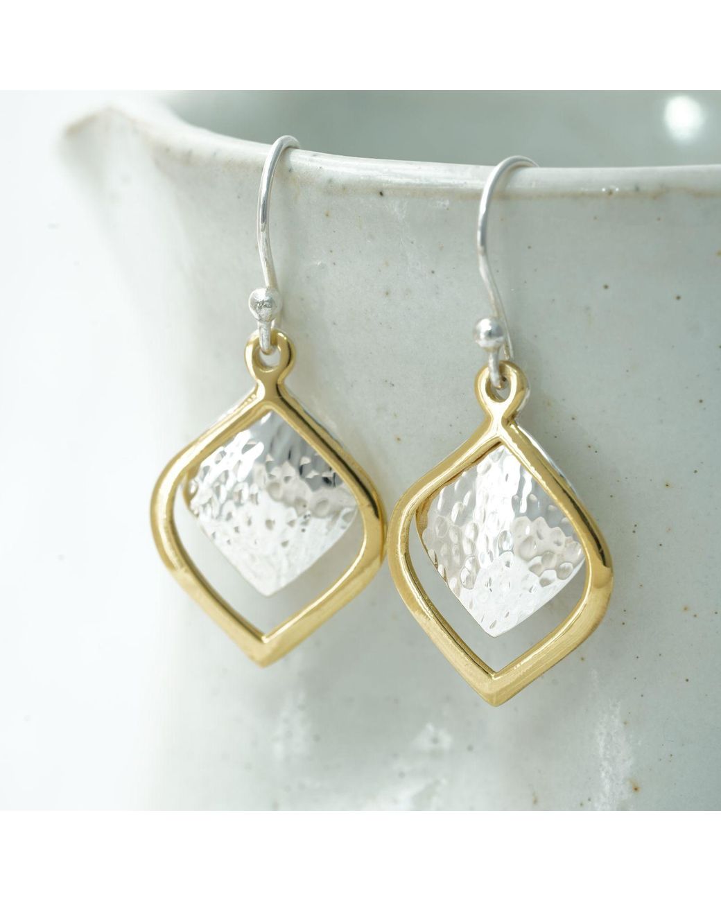 Isla Silver Metallic Two-Tone Vermeil Textured Drop Earrings
