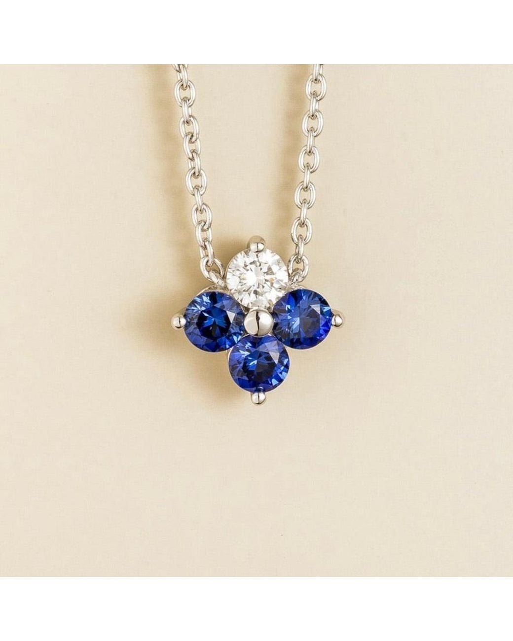 Juvetti Blue Clover Sapphire & Diamond Necklace