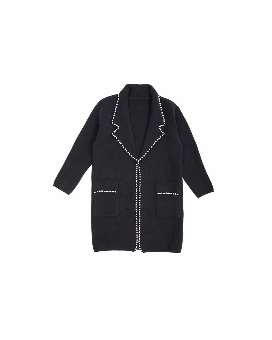 Saachi Blue Pearl Trim Long Knit Blazer