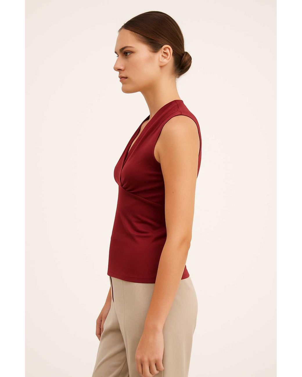 Conquista Red Burgundy Cotton-Elastane Jersey Sleeveless Top