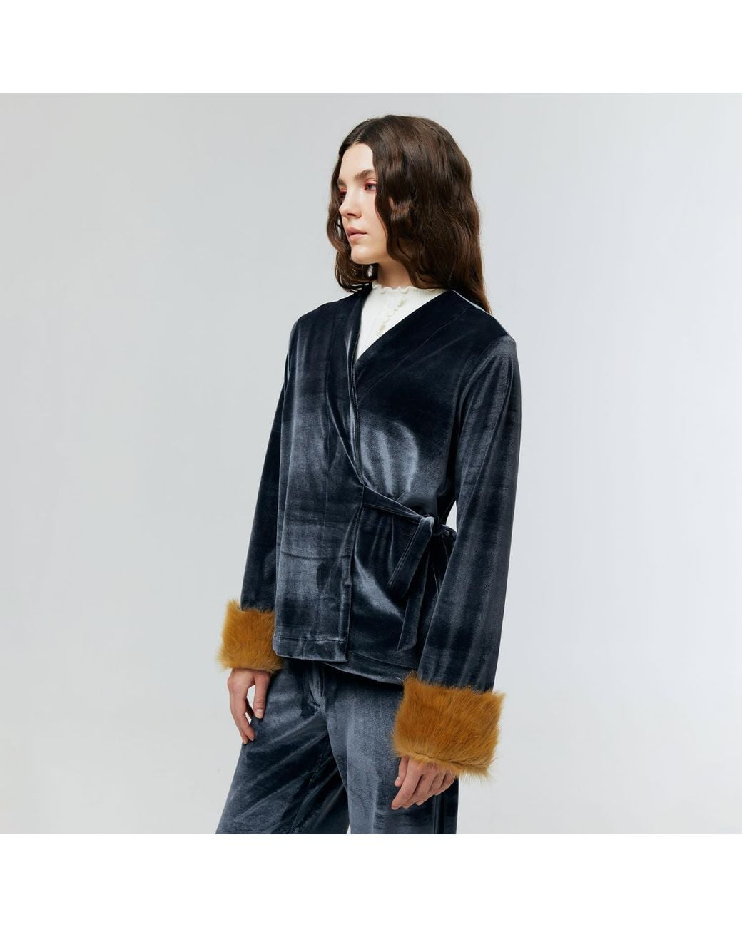 Ats the Label Black Aurielle Velvet Fur Cuff Top