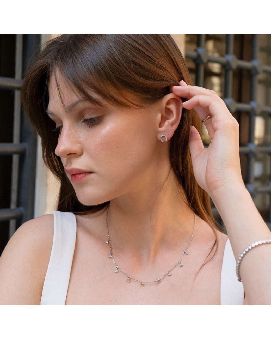 Spero London Metallic Sterling Horseshoe Stud Earring