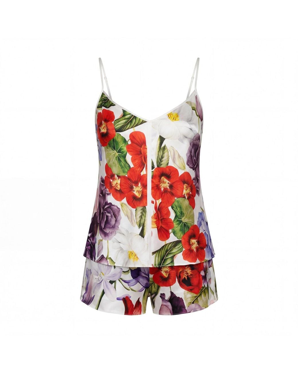 Vimissia Red Wild Bloom Camisole And Shorts Set
