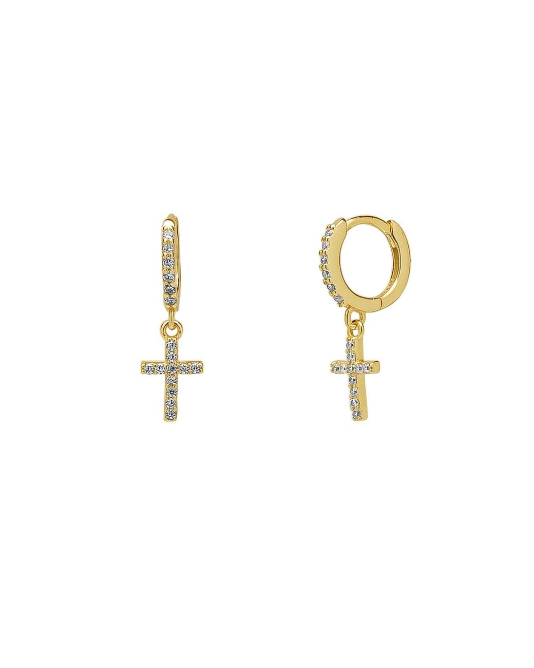 Spero London Metallic Sterling Huggie Pave Cross Drop Earring