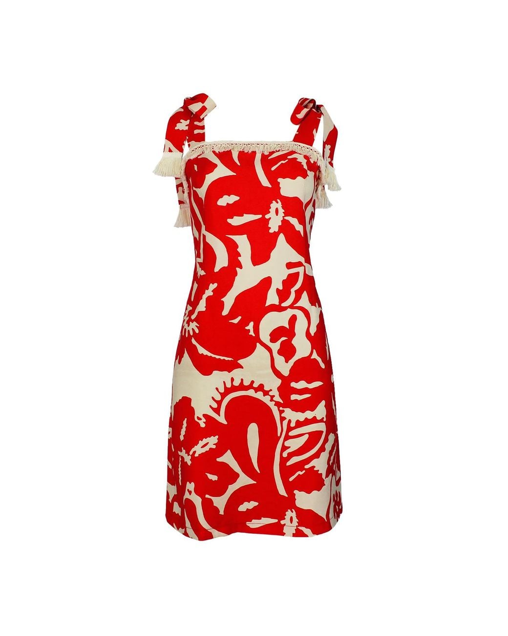 Lalipop Design Red Abstract Floral Design Mini Dress With Tieable Straps