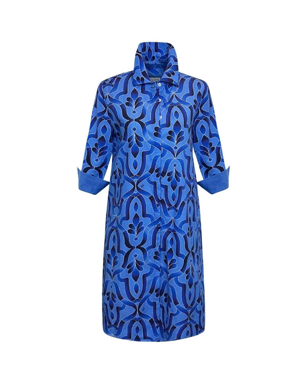 Perlavera Blue Clara Tile Cobalt Knee-Length Missy Fit A Line Dress