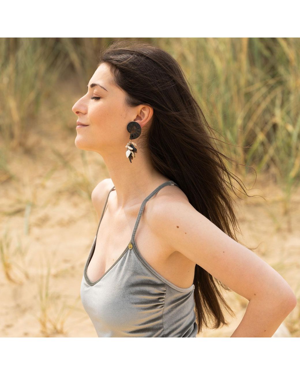 Oana Savu Black Neutrals Sea Treasures Ammonite Shells Shark Teeth Fossils & One Of A Kind Earrings