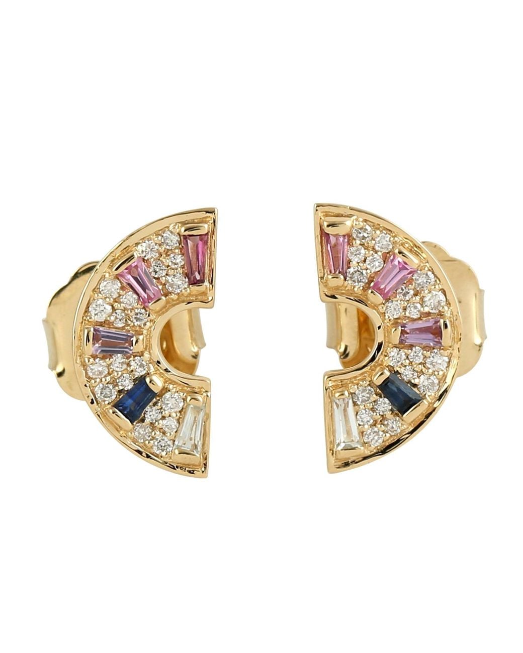 Artisan Metallic Sapphire, Topaz, Rhodolite And Diamond Half Moon Stud Earrings