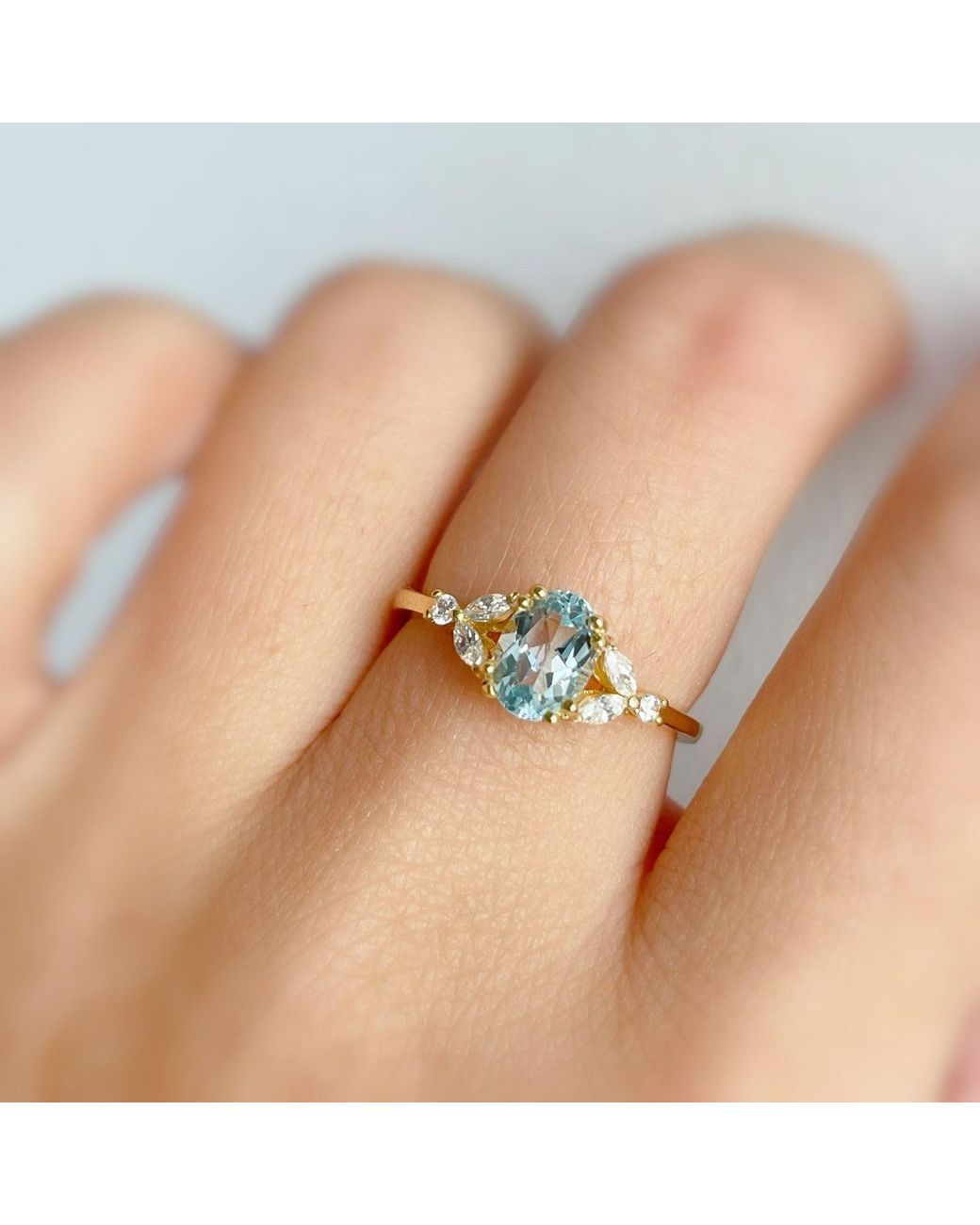 Azura Jewelry New York Metallic Stellar Aquamarine Ring Solid