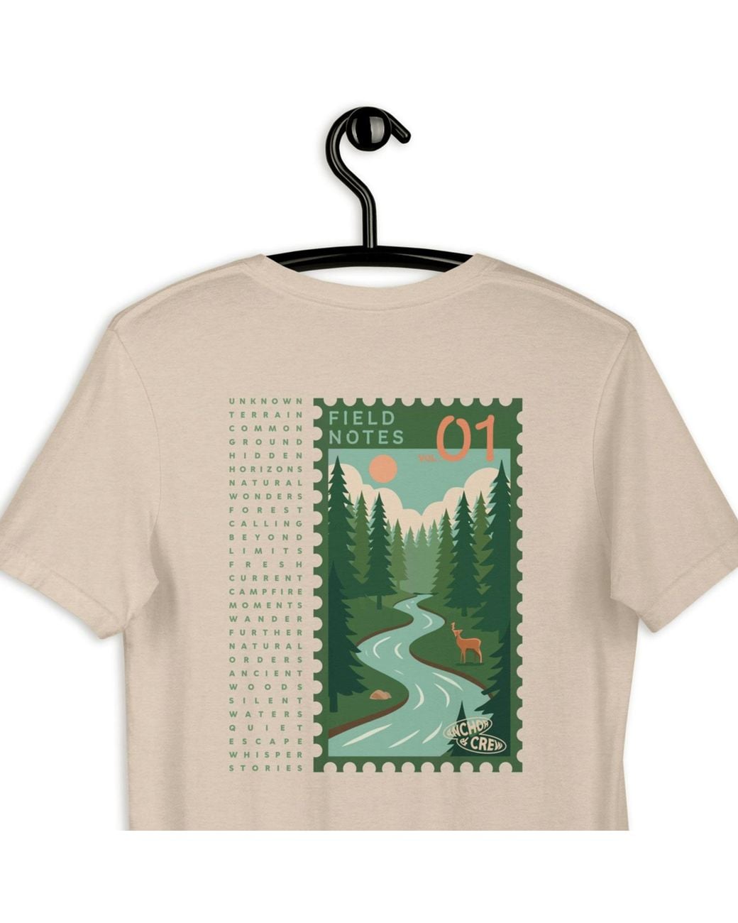Anchor and Crew Green Neutrals Heather Dust Field Notes Postmark Organic Cotton T-Shirt