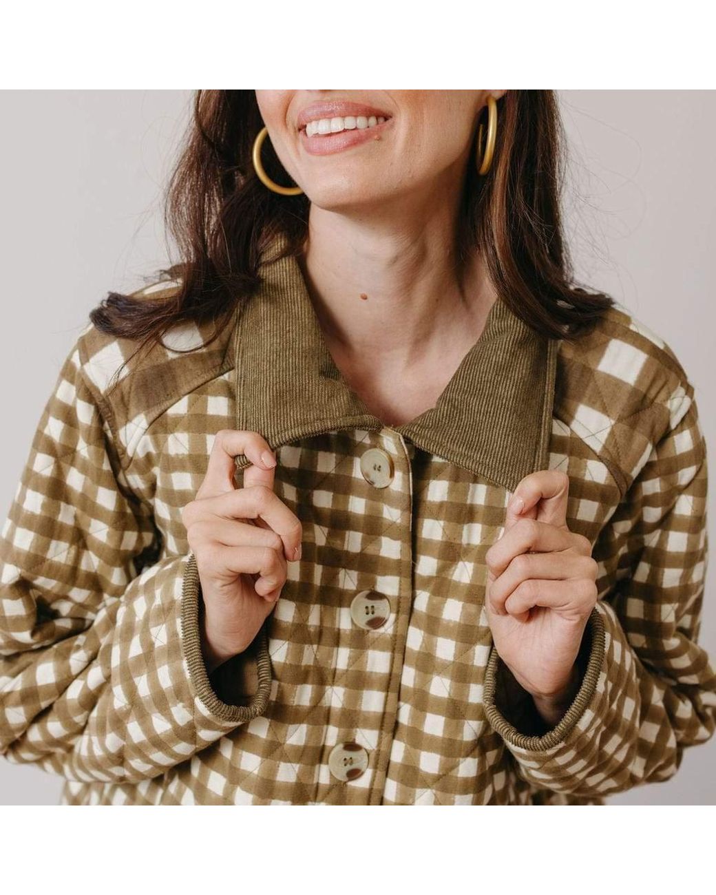 SUNSHINE TIENDA Green Painted Gingham Barn Jacket