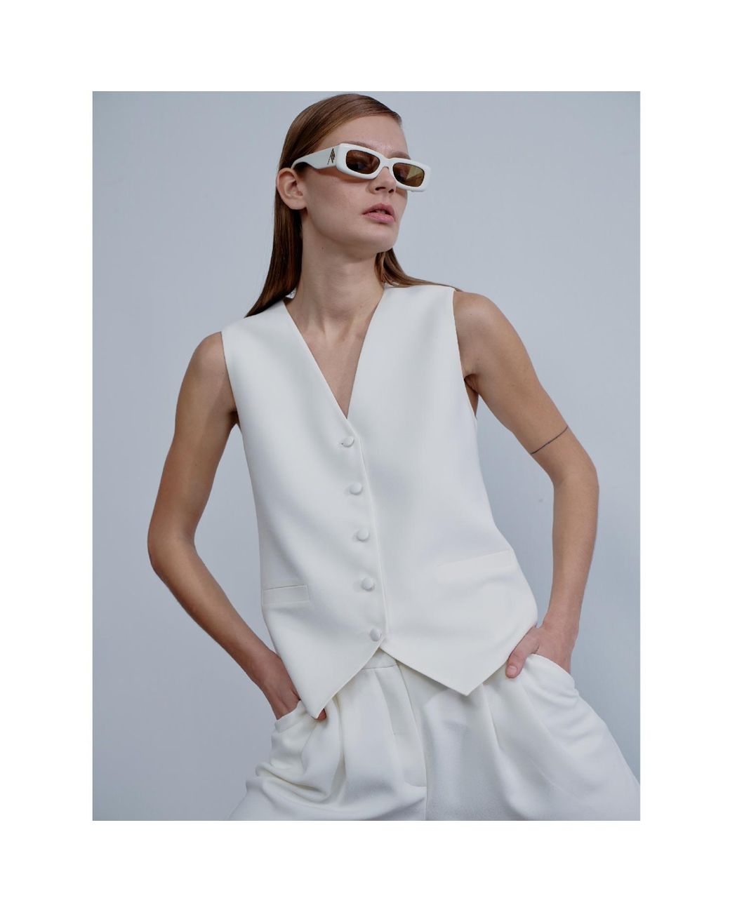 NAZLI CEREN White Bea Crepe Vest