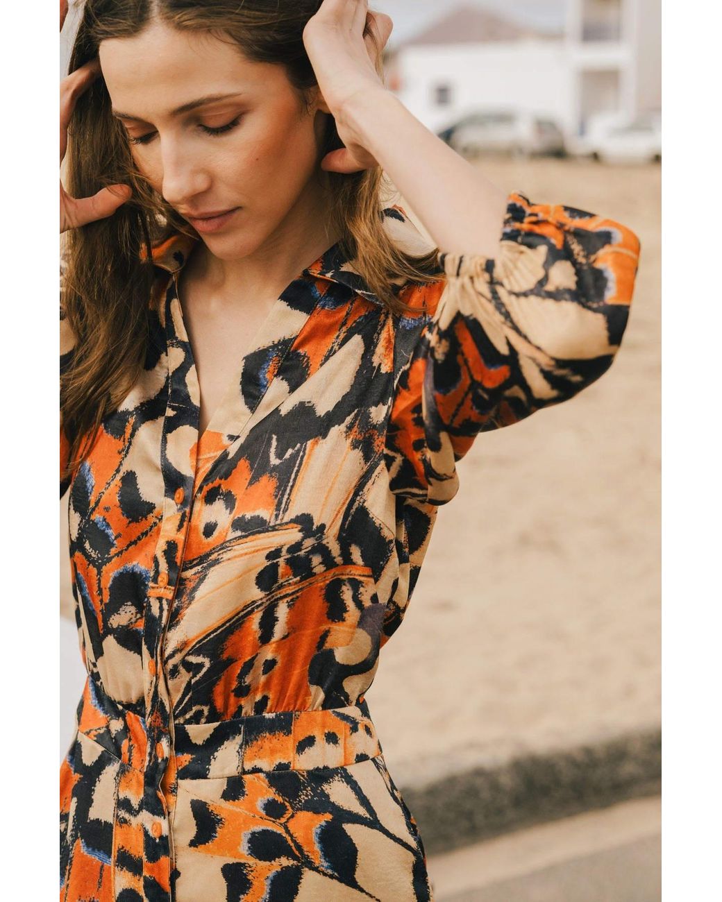 Traffic People Brown Metamorphosis And Butterfly Print Frida Midi Dress