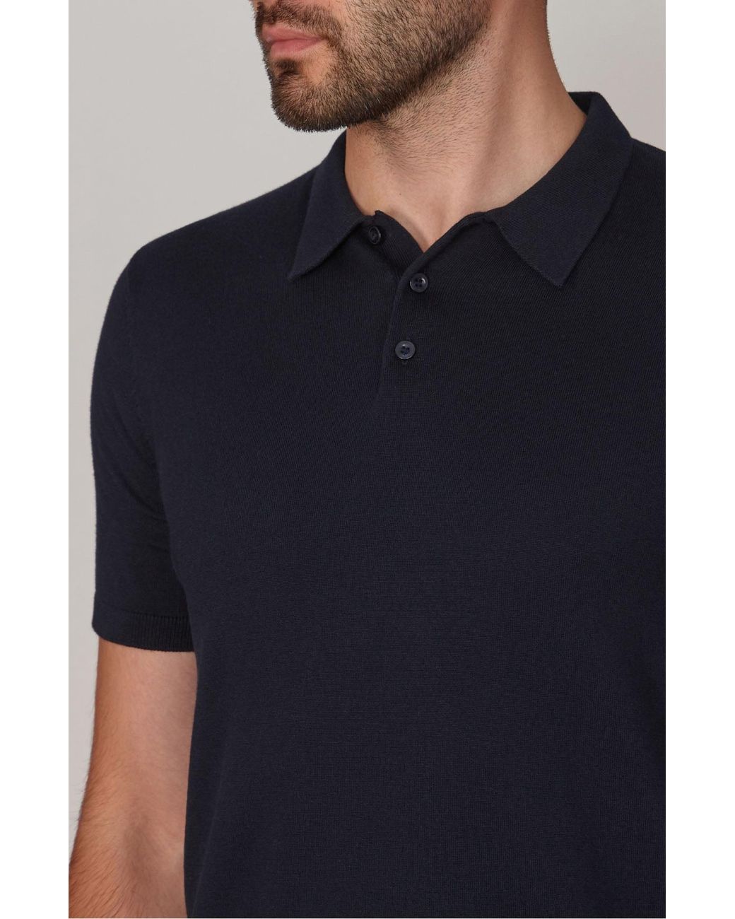 Paul James Knitwear Blue Ultra Fine Cotton Earll Short Sleeve Polo Shirt for men