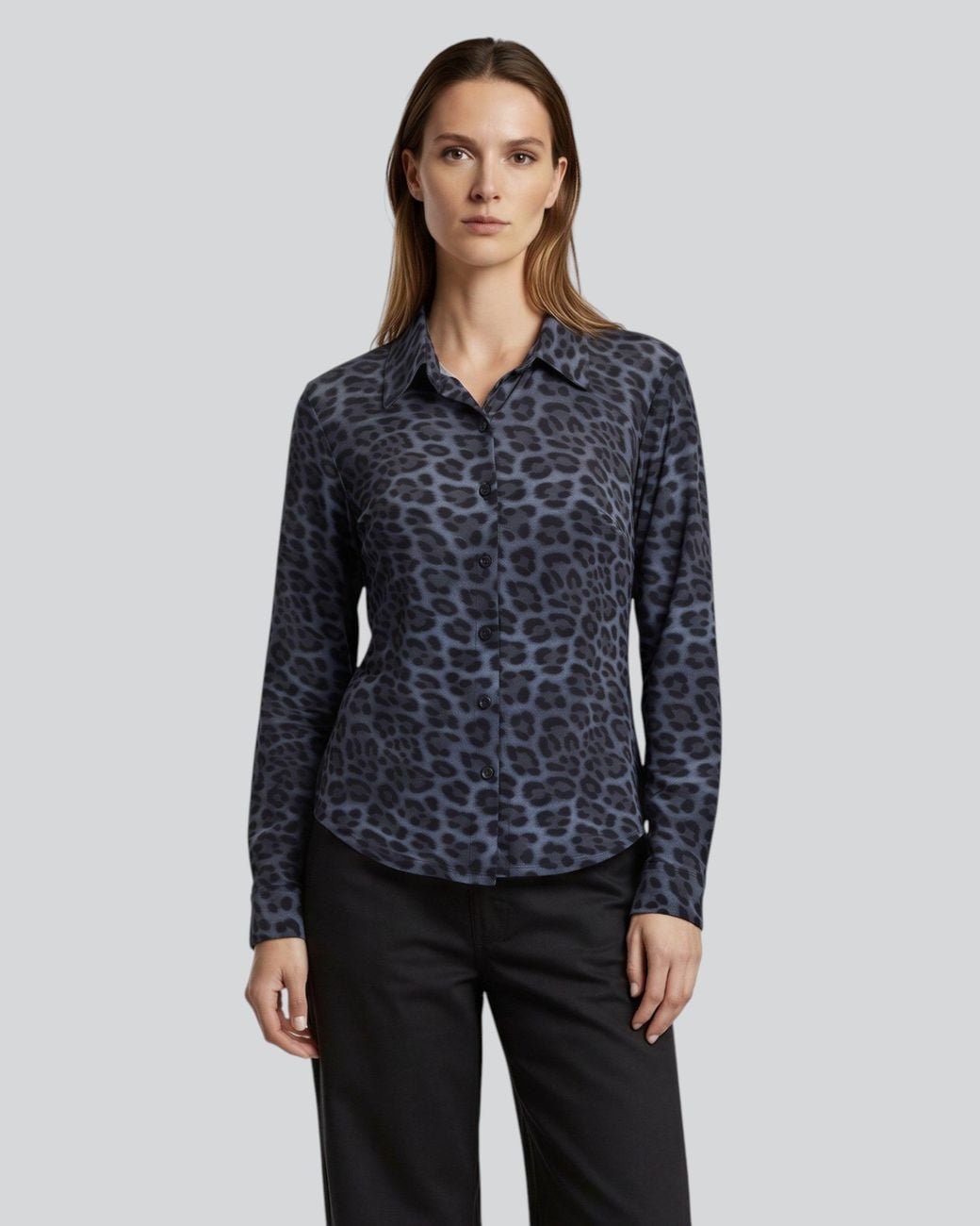 Lords of Harlech Blue Scarlet Leopard Smoke Merino Jersey Long-Sleeve Shirt