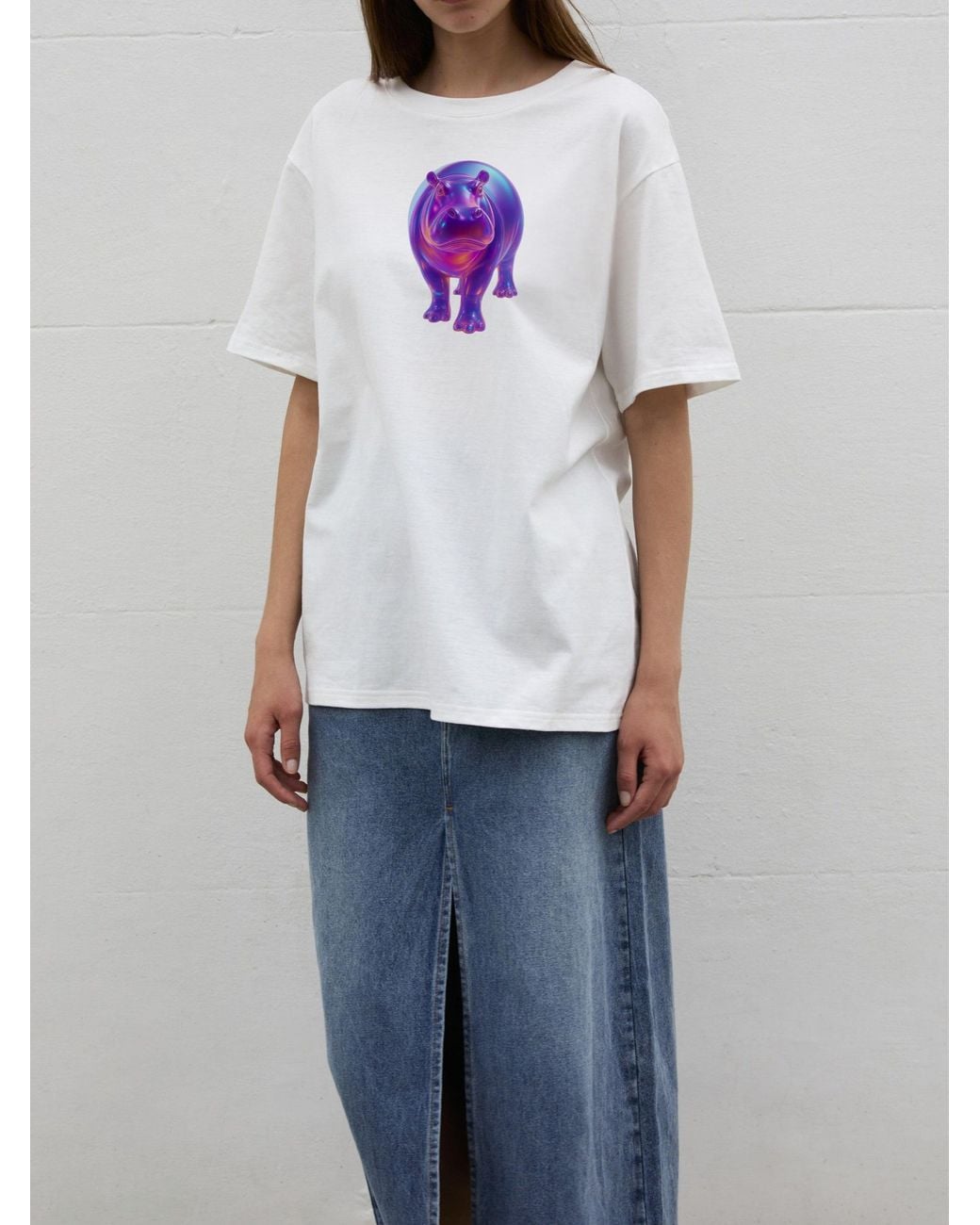 Sour Figs White Iridescent Hippo Print T-Shirt