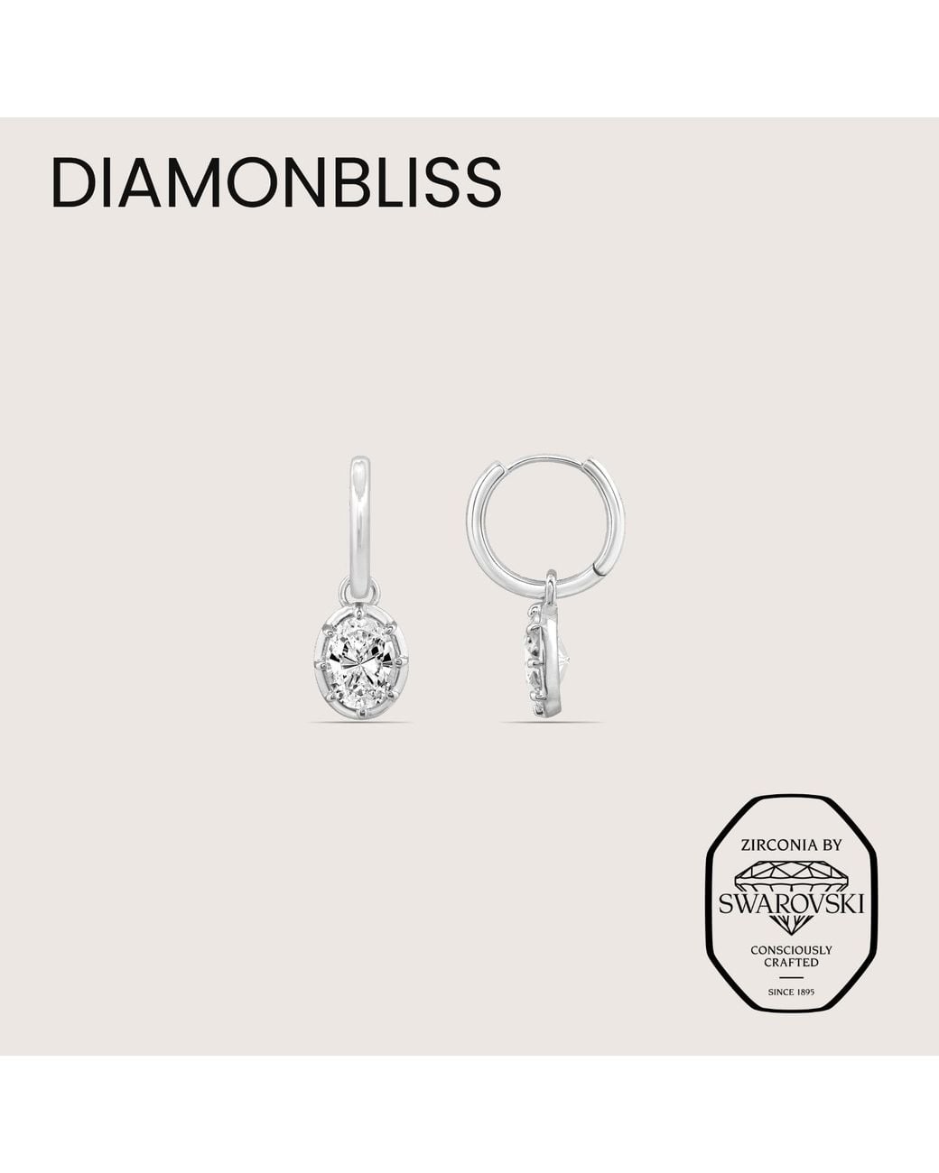 Diamonbliss White Embellished With Swarovski Plated Bezel Oval Cut Drop Earrings