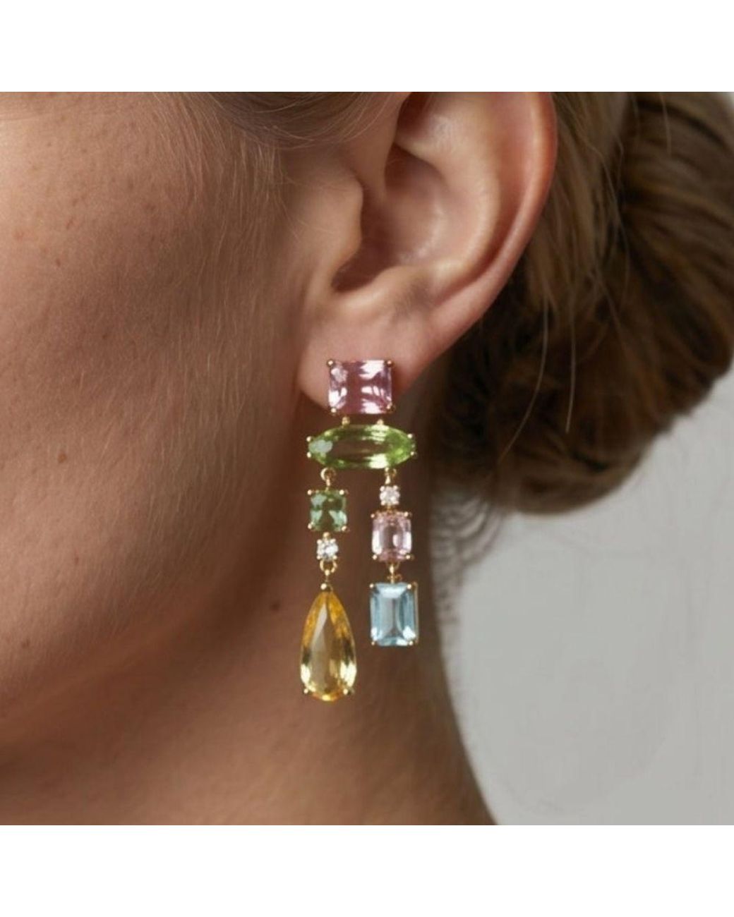 Uchi and Soto White Hanabi Mixed Stone Drop Mismatch Earrings