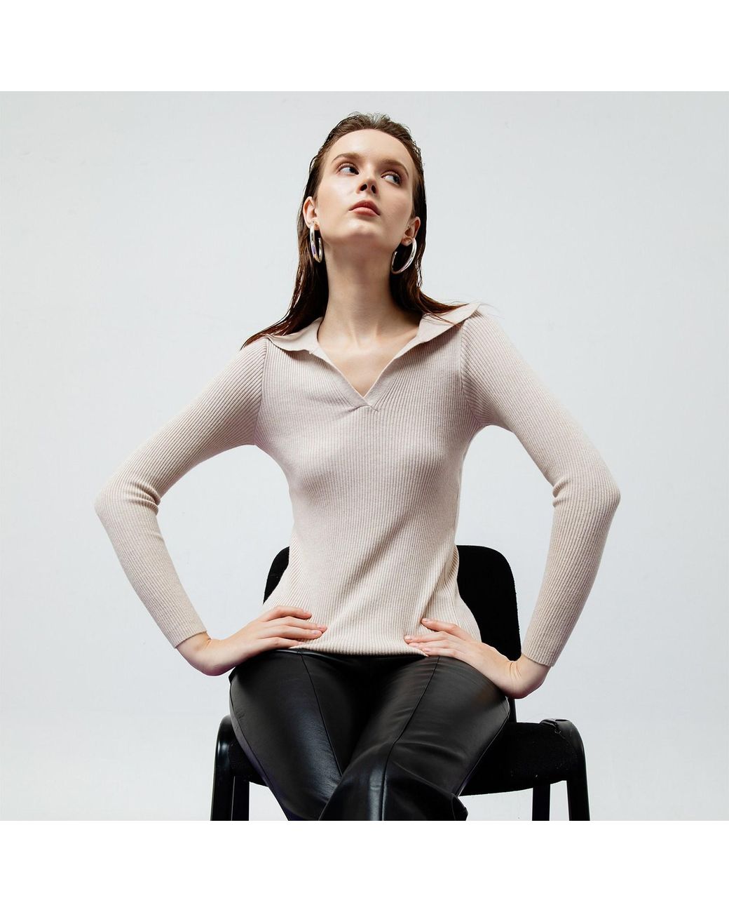 Ats the Label Natural Neutrals Vesper Creme Ribbed Knit Top