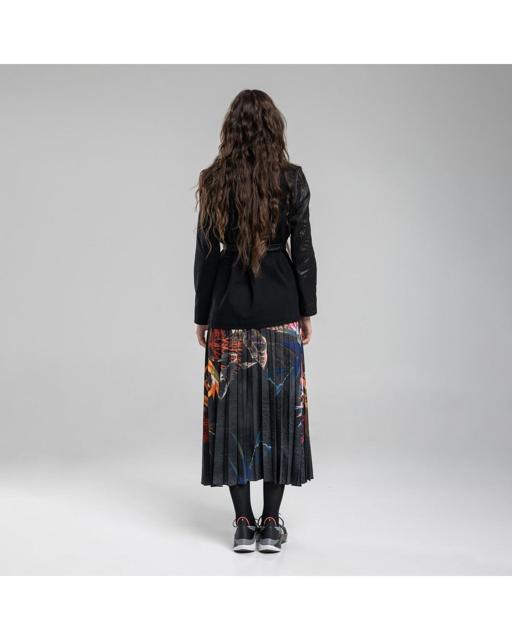 ARTISTA Black Pleated Maxi Skirt with Elasticated Velvet Waistline