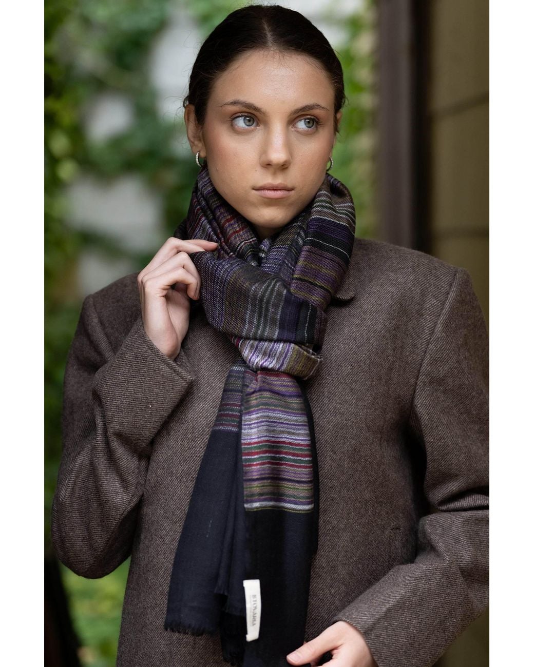 Stovaria Black Midnight Mosaic Cashmere Silk Handwoven Scarf