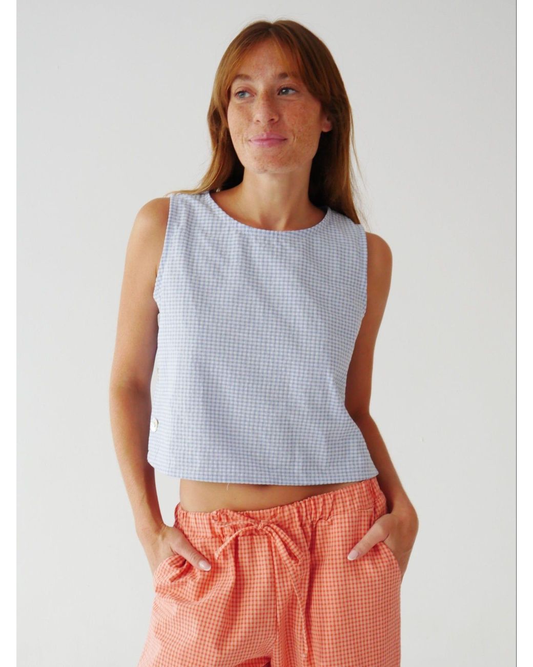 Mind Traveler Blue Claudia Sky Gingham Top