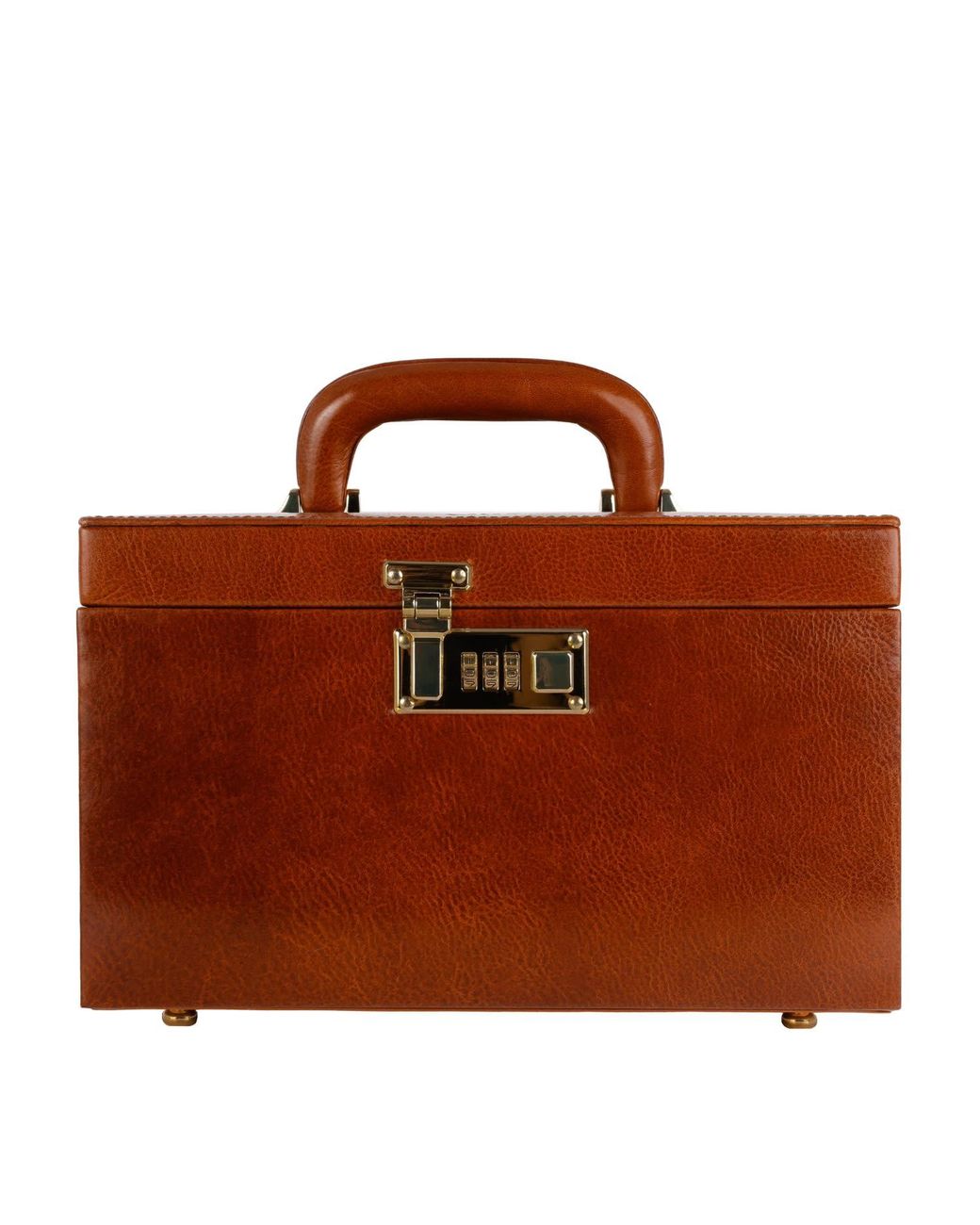 Time Resistance Brown Cognac Leather Jewelry Box For