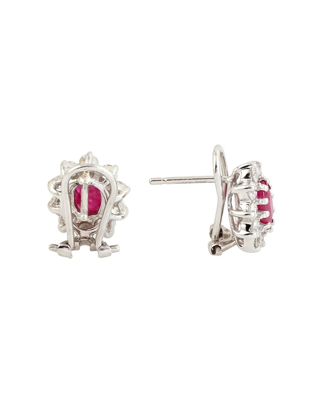 Artisan Pink Ruby Diamond Stud Clip-On Earrings In Gold