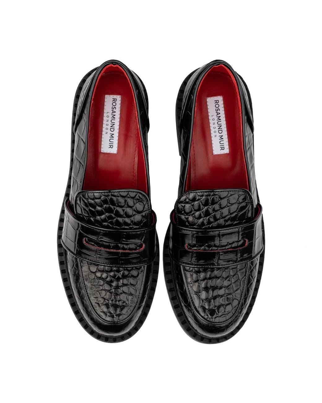 Rosamund Muir London Black Stratford Shiny Crocodile Print Loafers